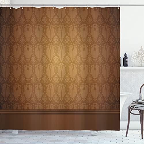 Ambesonne Tan Shower Curtain, Antique Motifs with Damask Flowers Victorian Elements Royal Aged Vintage Art, Cloth Fabric Bathroom Decor Set with Hooks, 70" Long, Brown Tan