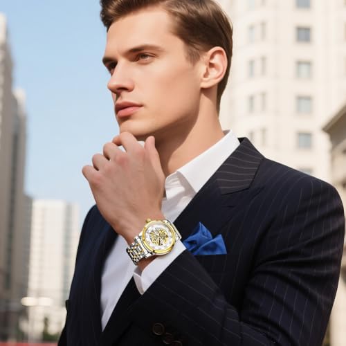 Image of OLEVS Mens Automatic Watch Skeleton Diamond Luxury Mechanical Self Winding Dress Wrist Watch Waterproof Luminous