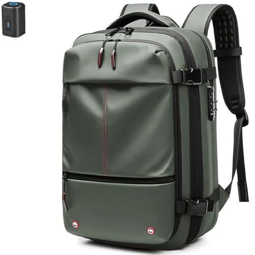 FAFAKO Backpack, Air Seal Travel Pack with Secure & Water Resistant, 60L Expandable Easy Vac Travel Bag, Waterproof, Travel Backpack for Men(Green,Air Pump)