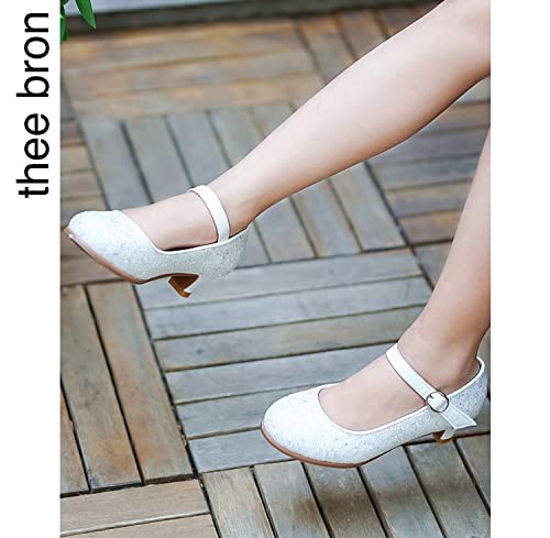 Image of THEE BRON Girls Low Heel Dress Shoes Mary Jane Party Wedding Flower Girl Pumps