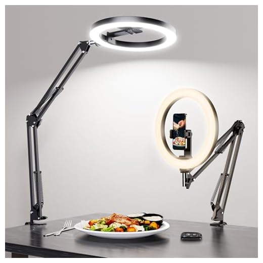 LUXSURE Aro de Luz con Tripode, Ring Light con Función Bluetooth, 10'' Anillo de Luz Aro de Luz con Brazo de Soporte Resistente y Soporte para Teléfono para Grabar Videos, Cocina, Transmisión en Vivo