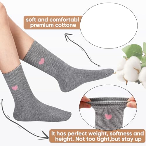 Image of Corlap Women's Cotton Crew Calf Socks - 5 Pairs Ankle High Dress Casual Socks, Fun Cute Heart Gifts for Mom Mother