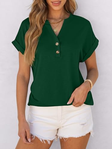 Image of ANRABESS Womens Short Sleeve Henley Tops V Neck Dressy Casual Blouses Summer Trendy Tee Shirts 2026 Vacation Fashion Clothes