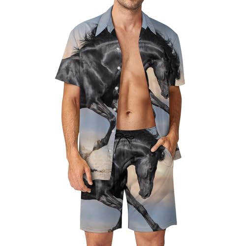 Chemise Hawaïenne Homme Course De Chevaux Ensemble Short Pantalon Plage