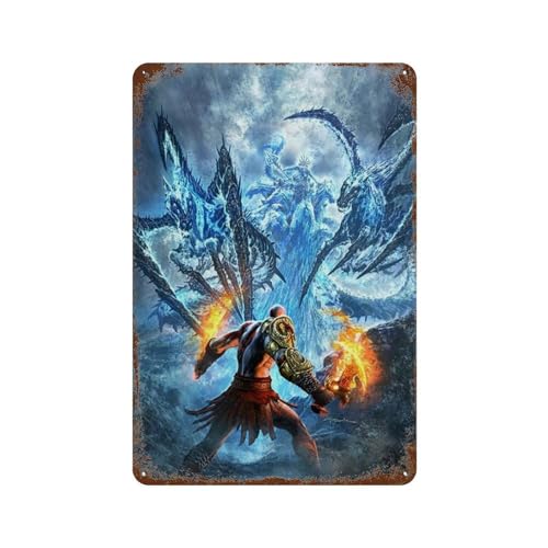 MZKSUERS Póster de metal de God of War III con diseño de videojuego, decoración de pared, arte de metal, decoración moderna de bar, 30 x 20 cm