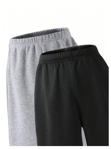 Boy's 2 Packs Sweatpants Elastic Waist Wide Leg Pants Casual Athletic Trousers3