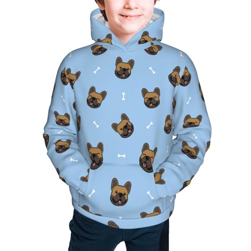 french Bulldog Face Kid Hoodies Boys Sweatshirts Girls Pullover with Pocket3