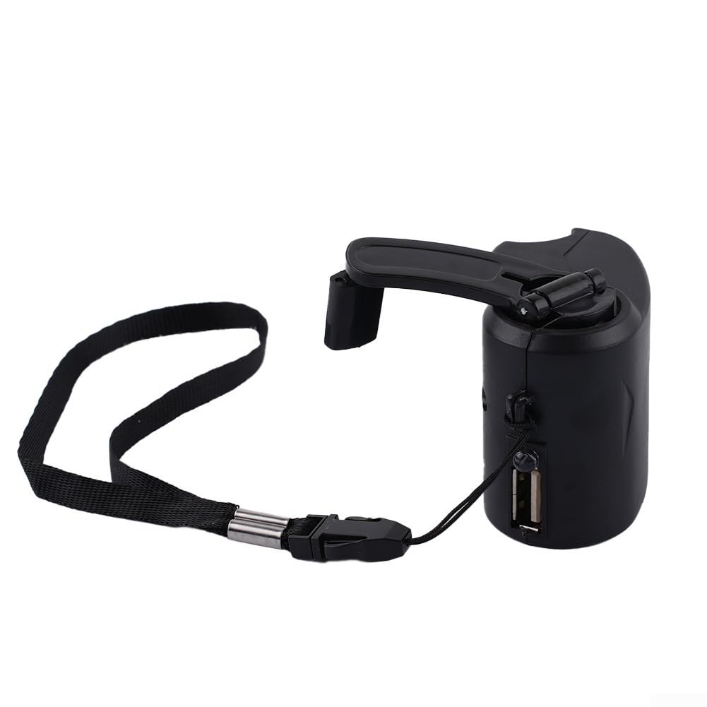 Generatore di carica a manovella USB, a dinamo manuale, per viaggi, ufficio, attività all'aperto, portatile, leggero, con indicatore luminoso (nero)
