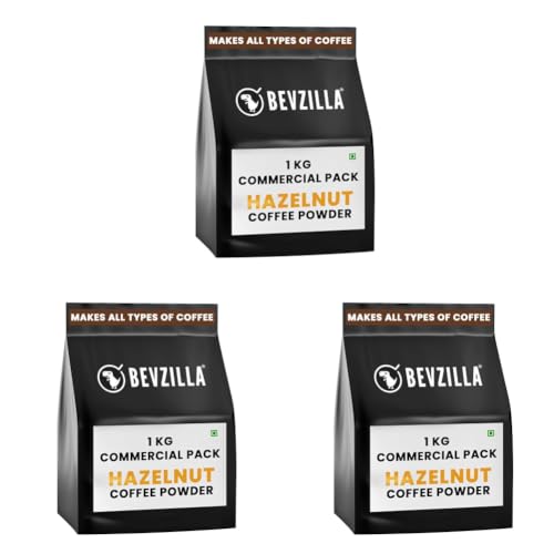 Image of Bevzilla Hazelnut Flavoured Instant Coffee Powder | 1kg Bag | Bold Flavor & Rich Aroma | Perfect for Espresso, Cappuccino & Black Coffee | Ideal for Hotels, Restaurants & Cafes (HoReCa) (Pack of 3)