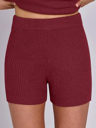 Image of ANRABESS Women Summer 2 Piece Outfits Sleeveless Knit Sweater Top & Shorts Soft Lounge Sets Travel Beach 2026 Spring Clothes Burgundy Small