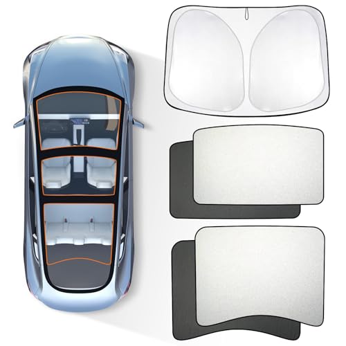 SUMK Model 3 Glass Roof Sunshade Sunroof Rear Window Sunshade Compatible for Tesla Model 3 2020 2021 2022 2023 (5 of Set) (Sunshades+ Front Windowshield)