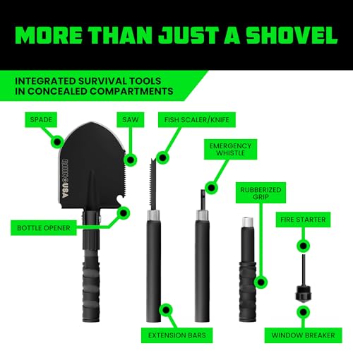 Rhino USA Survival Shovel w/Pick - Heavy Duty Carbon Steel Military Style Entrenching Tool for Off Road, Camping, Gardening, Beach, Digging Dirt, Sand, Mud & Snow. (Survival Shovel) - Image 5