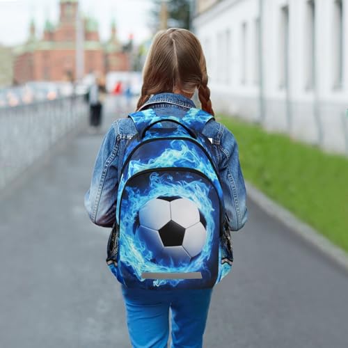 Blue Soccer Flame Football Fire Backpack for Boys Girls Elementary School Bag Kids Travel Casual Rucksack Laptop Bookbag - Image 4