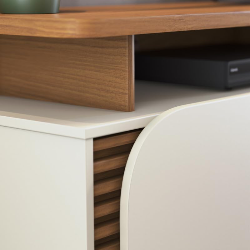 Meuble TV 75 Pouces Chêne et Blanc 2 Portes 9 Niches L 180 H 62 P 39.3 cm – Image 5