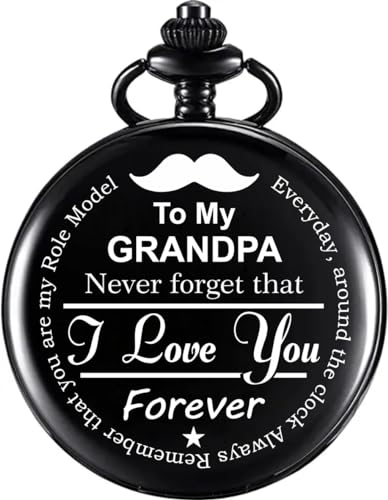Image of Vintage Gandhi Style Pocket Watch with Engraved Designs & Messages Royal Black Analog for Men Women & Kids Includes Key Ring for car or Bike Keys Ideal Gift