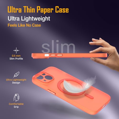 Image of ZAP CASE Paper Thin Case for iPhone 13 | Ultra-Slim 0.5 mm Back Cover | Metal Buttons | Lightweight | Matte Finish | Anti-Fingerprint | Scratch Resistant | Camera Protection | Magsafe | Orange