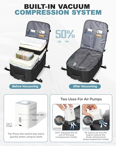 Image of coofay Large Vacuum Backpack Travel with Pump Vacpack Travel Backpack with Vacuum System Compression Backpacks for Travel Easy Vac Pack Carry on Luggage