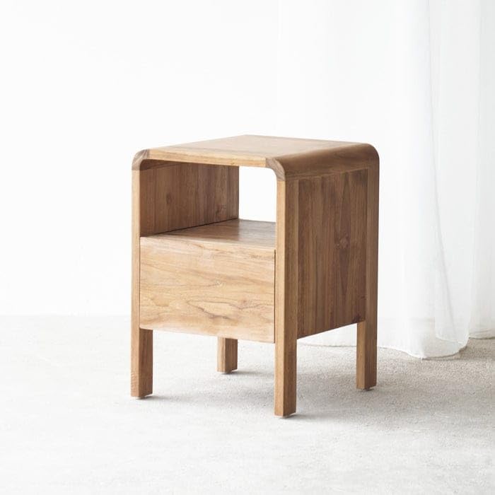 Furniture Decore Solid Sheesham Wood Bedside Table with Drawer Pull | Minimalist Nightstand | Natural Finish | Compact 45cm x 40cm | Bedroom Wooden Side Table-image-46