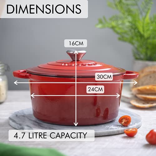 Cast Iron Pot with Lid – Non-Stick Ovenproof Enamelled Casserole Pot – Sturdy Dutch Oven Cookware – Red, 4.7L, 24cm – by Nuovva - Image 4