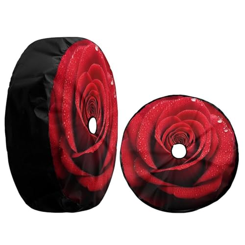 Image of Delerain Spare Tire Cover with Backup Camera Hole Beautiful Red Rose Wheel Covers Waterproof Dust-Proof UV Sun Universal Fit for RV Trailer RV SUV Truck (17 Inch for Diameter 31 inch-33 inch)