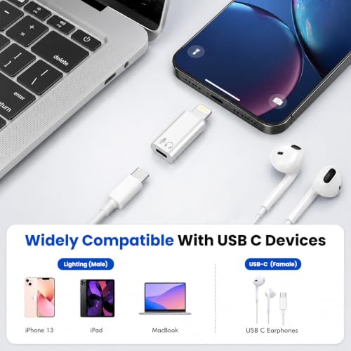 Image of Verilux Lighting to Type C Earphone Converter, Lighting Male to Type C Female Portable Audio Adapter with Aluminum Alloy Housing for iPhone 17 /16 /15, Support Hands-Free Calling, Volume Control