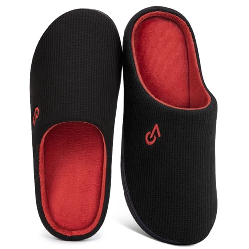 VeraCosy Chaussons bicolores en mousse à mémoire de forme pour homme, Noir et Rouge, 42/43 EU