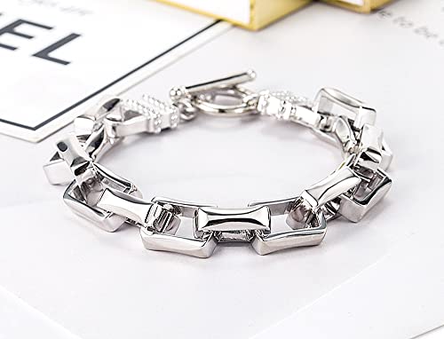 Solid 925 Sterling Silver Cube Link Chain Two Locks Bracelet Chunky Thick Large Bracelet 10.5mm for Men & Women3