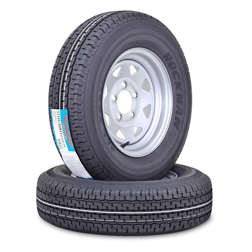 ROCKMAN Trailer Tire Wheel Assembly ST185/80R13 8-Ply D 99M 5 Lug on 4.5 PCD Silver Spoke Rim SET 2