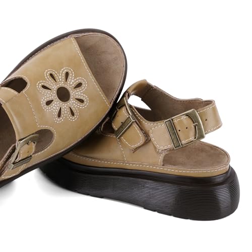 Image of Platform Sandals for Women Chunky Ankle Buckle Casual Open Toe Comfortable Flower Decoration Fisherman Sandals