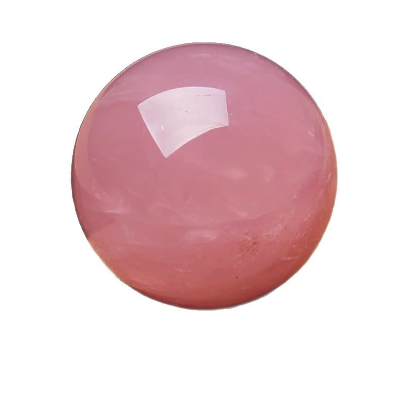Quartz rose naturel d'exception en sphère polie avec socle artisanal en bois