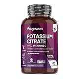 Citrate de Potassium 1460mg avec Vitamine C, 180 Comprimés Vegan Cassables pour 3 Mois, Potassium Citrate Kalium avec Vit C Acide L-Ascorbique sans Stéarate de Magnésium