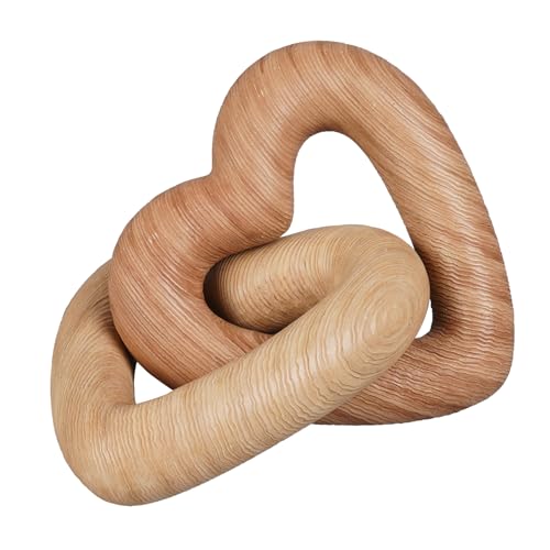 Guichifun Couple Gifts Modern Farmhouse Decor - Resin Heart Sculpture Home Wood Finish Chain Link Décor Love Statues Anniversary Wedding Gifts 8 x 7 x 5.5 Inch