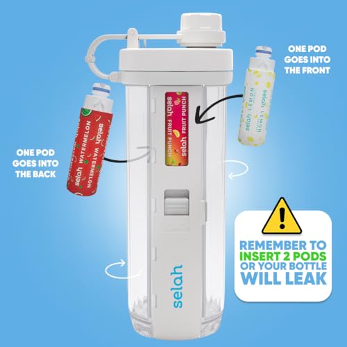 Selah Water Bottle with Flavour, Water Enhancer, Sugar-Free, Vitamin Soaked Water, 600 ml Water Bottle with Included Flavour Capsules, Energy Drink, Strawberry and Pods