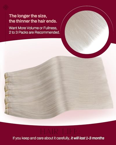 Image of Moresoo Sew in Hair Extensions Human Hair, Platinum Blonde, 14 Inch 100g | Remy human hair creates a cool, clean finish, ideal for daytime styling, winter looks and modern layered hairstyles