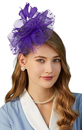 Cizoe Fascinators Hat for Women Tea Party Headband Kentucky Derby Wedding Flower Cocktail Mesh Feathers Hair Clip