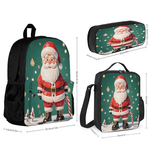 3-in-1 Backpack Combination Set Father Christmas Print 3Pcs Backpack Sets Travel Daypack with Lunch Bag And Cosmetic Bag2