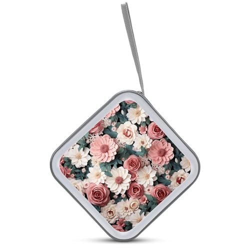 Porta CD portátil con flores de hojas rosas para llevar tu música favorita en el coche 4