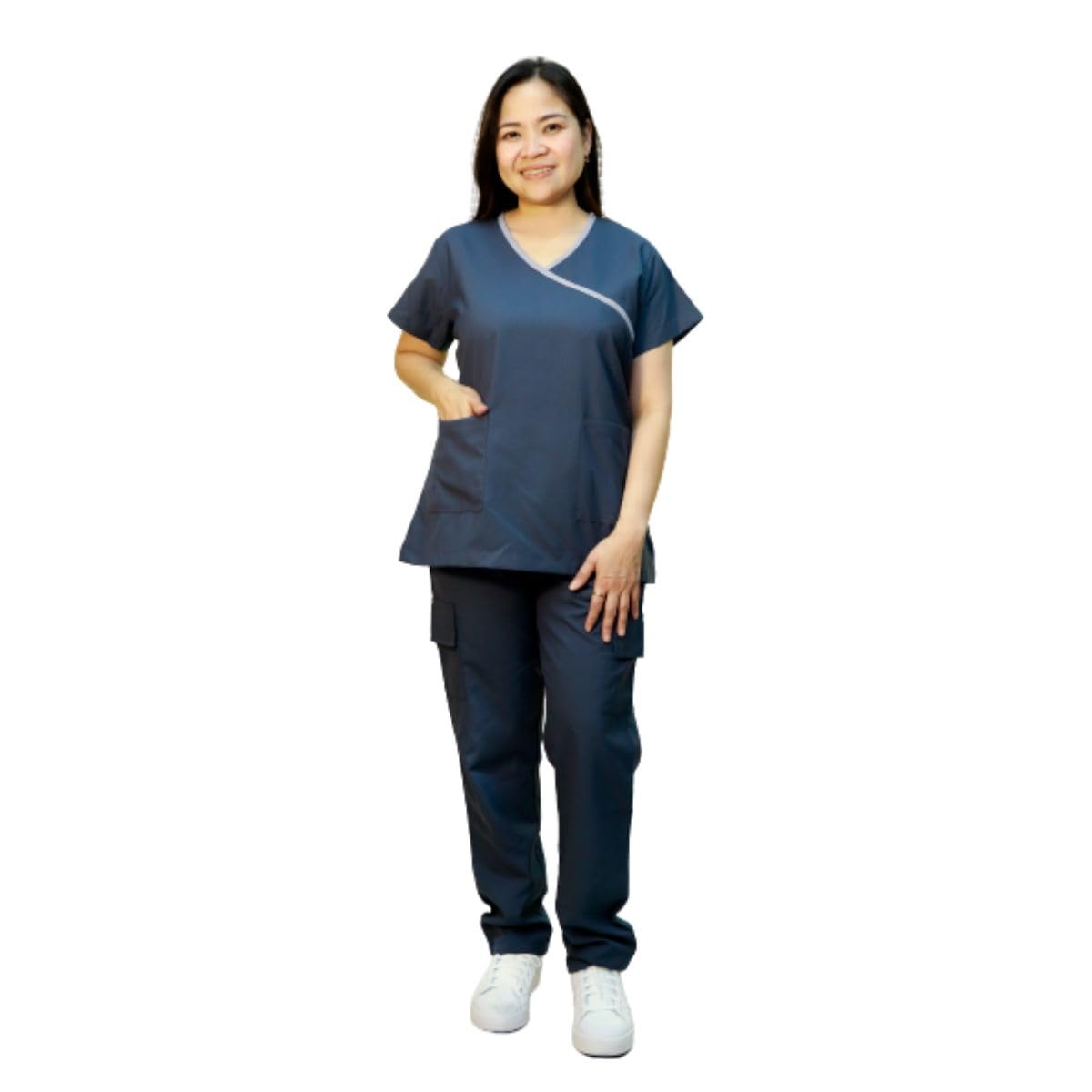 GenericVeronica Ladies Medical Scrub Set Clinic Doctor Nurse Nanny Maid Uniform - Dark Grey
