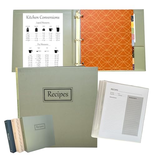 Sage Green Recipe Binder with Plastic Sleeves...