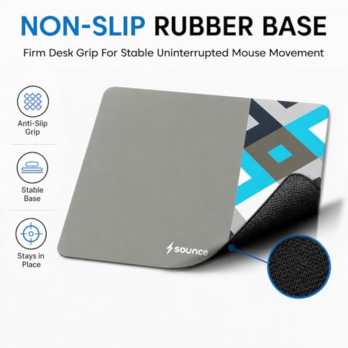 Image of Sounce Mouse Pad | Speed & Precision Optimised | Premium Anti-Skid Rubber Base | Premium Microfiber Surface | Home & Office, Laptop, Gaming, PC, Mac | 240 x 210 x 3mm | Grey