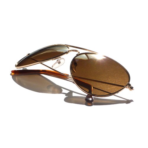TOP Gun PILOT Style Classic Gold Metal Frame Brown Lens Aviator Sunglasses