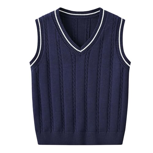 Girls Boys V Neck Trendy Sweater Vest Cable Knit Sleeveless Preppy Loose Knitted School Sweaters Casual Tank Top