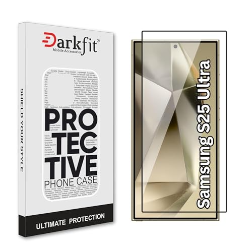 Image of DARKFIT Tempered Glass Premium Screen Protector Compatible for Samsung S25 Ultra | Edge to Edge Coverage with Easy Installation Kit | Scratch Resistance | HD Clear Glass (Black Border) | Pack of 1