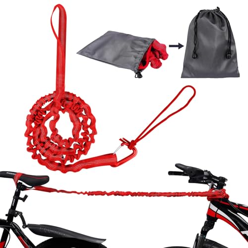 URAQT 3M Corda da Traino per Bicicletta per Bambini, Corda di Traino per Bici, Corda Elastica MTB Bambino, Portata 500 lb/225 kg, con Fibbia di Sicurezza Compatibile con Tutta la Mountain Bike (Rosso)
