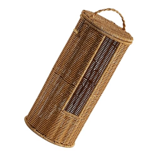 Ciieeo Handwoven Faux Rattan Storage Basket with Lid Stylish Organizer for Towels and Toilet Paper and Versatile Home for Bathroom and Hotel Use
