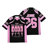 Kpop Lisa Jennie Jisoo Rose Rugby-Trikot mit schwarzem und rosa Aufdruck Hip Hop Amerika Football Shirt für Musikfans 04-7 S