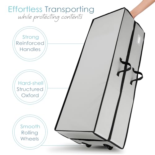 Image of Hearth & Harbor Wrapping Paper Storage Container with Ribbon Dispenser and Interior Pockets - Large Christmas Storage Containers with Wheels, Fits 30 Rolls of 40 inch Length, Silver