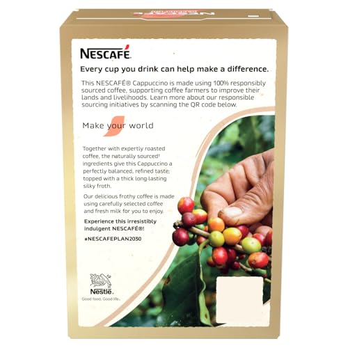Image of NESCAFE Cappuccino Unsweetened Instant Coffee 7 Sachets, 100percent Responsibly Sourced Coffee Pack of 1