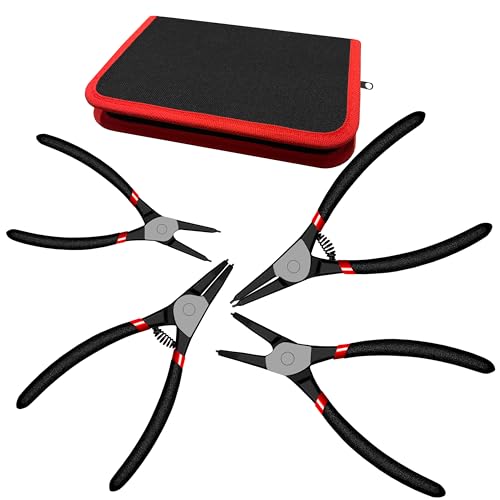 MeilsurY 4-Piece Snap Ring Pliers Set – Heavy-Duty 7-Inch Internal/External Circlip Pliers Kit with Storage Pouch for Retaining Ring Removal