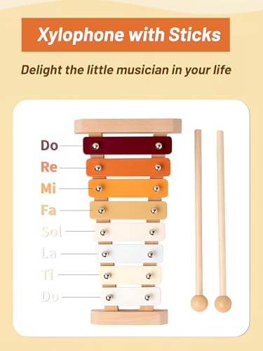 Aerofrog Musical Instruments Set ,Drum & Percussion Instruments for Kids,Wooden Montessori Toys ,Percussion Music Modern Xylophone Music Toys, for Baby Toddlers ,Boys Girls